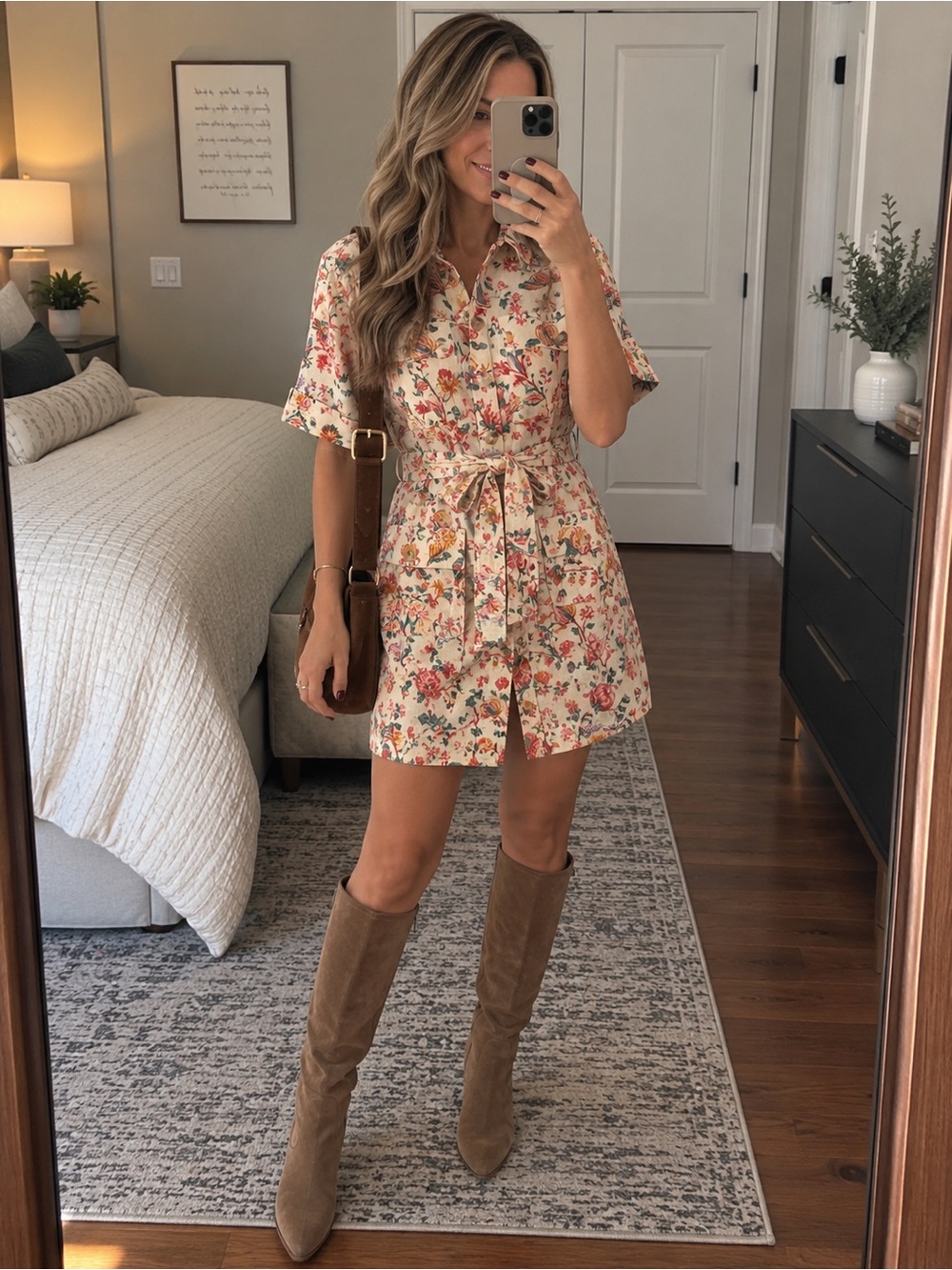 Sézane Jackie Floral Belted Shirt Dress Size 8